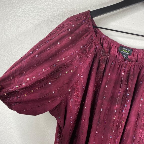 Shannon Ford New York Top Burgundy Sz 3X Embroidered Sequins Boho Peasant - Picture 5 of 11